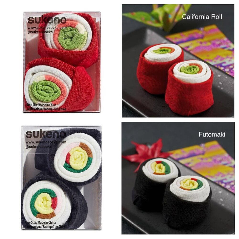 Sukeno 2 pairs of Sushi Socks, Novelty Gift for Men or Women